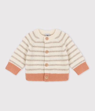 Cardigan à rayures bébé en tricot laine et coton